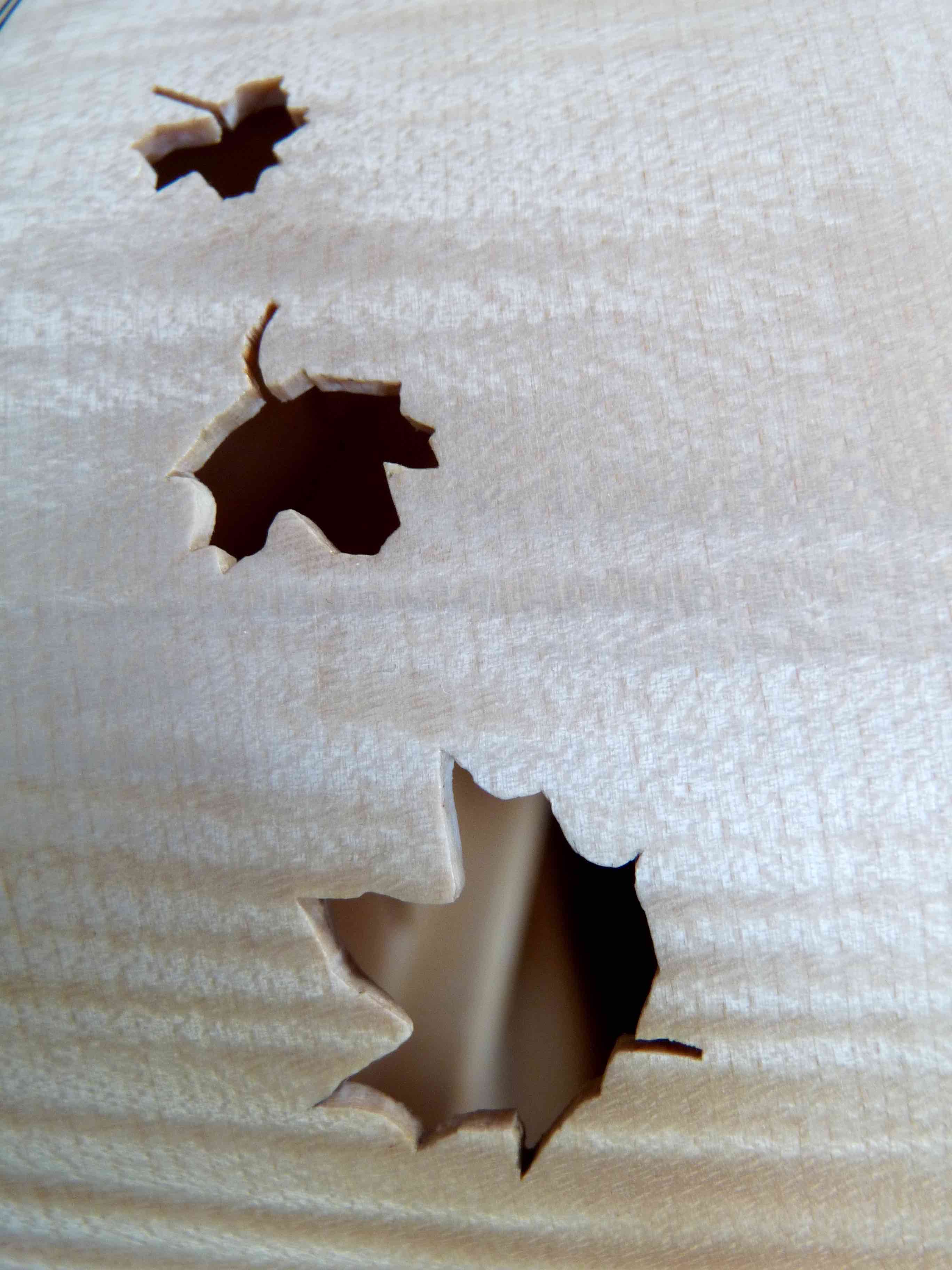 Détails de feuilles d'érable sur l'éclisse d'une guitare.